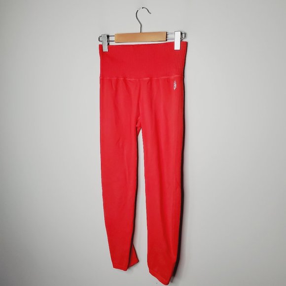 FREE PEOPLE Movement High Rise Orange Red Shanti Yoga Leggings - Picture 2 of 11